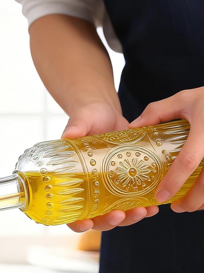 2 Pcs Olive Oil Dispenser Bottle for Kitchen,17oz Clear Glass Cooking Oil and Vinegar Dispenser Set, Coffee Syrup Dispenser with 2 Pourers and 1 Funnel (Two circles)