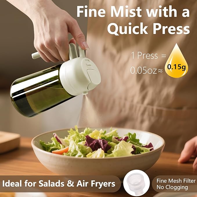 2PCS Olive Oil Dispenser and Oil Sprayer – 16oz/470ml Glass Light-Proof Oil Pourer for Kitchen Air Fryer, Cooking, Salad, and BBQ, with Stickers