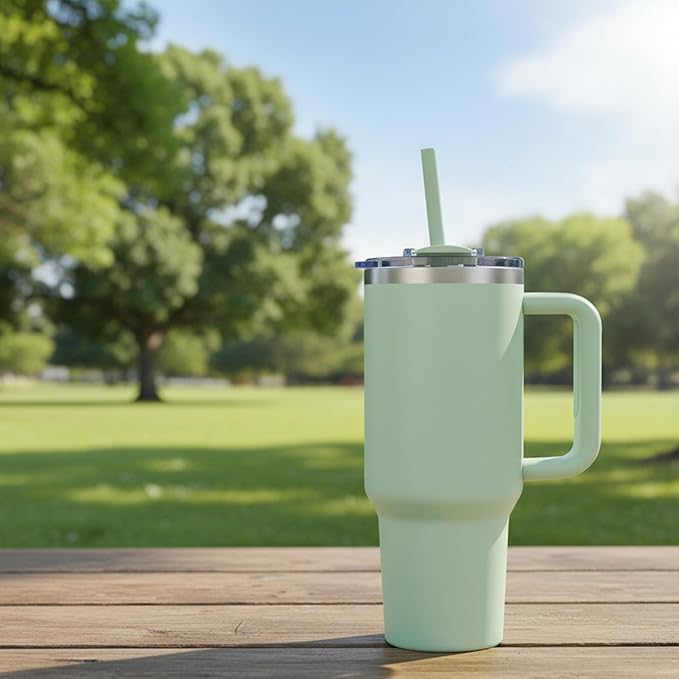 COKTIK 40 oz Tumbler With Handle and Straw, Insulated Tumbler With Leakproof Lids, Stainless Steel|BPA-Free, Cold for 24 H (Seafoam)