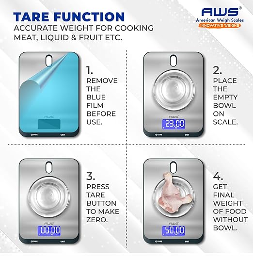 AWS Culinarian Digital Kitchen Cooking Baking Food Scale 22lb x 0.1oz | Stainless Steel with Tare, Touch Buttons, Water-Resistant Surface | Milk/Water mL Mode, Thin Design & Backlit Display