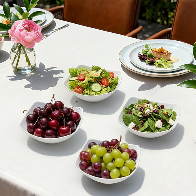 Hacaroa 16 Pack Plastic Serving Bowls, 24 Oz Small Salad Bowl Square White Candy Bowls Party Snack Bowl for Chips, Fruit, Popcorn, Dips, Entertaining, Catering, Thick Plastic