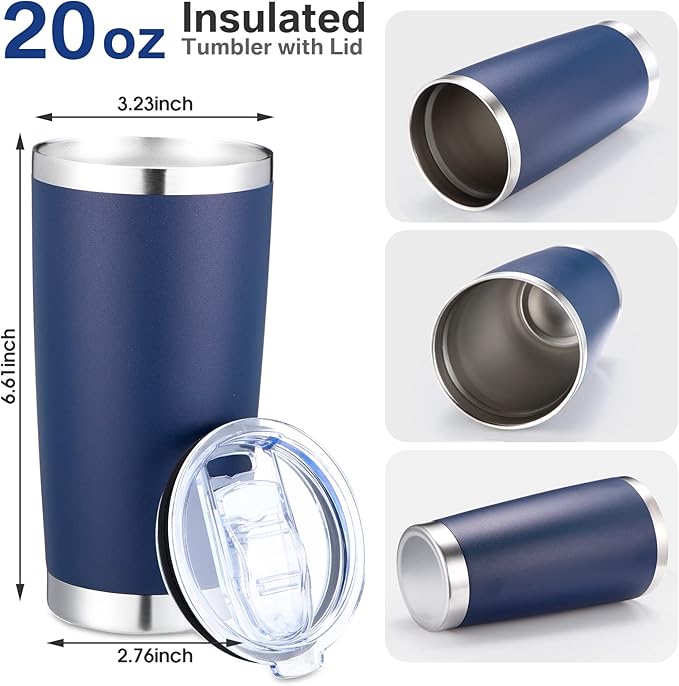 Sieral 36 Pack Stainless Steel Tumblers Bulk with Lids Double Wall Vacuum Insulated Coffee Cups Blank leakproof Powder Coated Tumblers for Engraving Wedding Graduation Party Favors(20 oz,Navy)