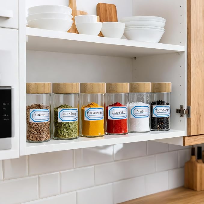 Segarty 3oz Round Spice Containers with Bamboo Shaker Lids, 3 PCS 90ml Spices Jars, Empty Glass Seasonings Organizers for Condiment Herb Storage, Small Salt and Pepper Shakers with 7 Stickers, 1 Brush