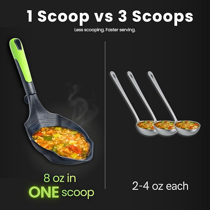 Soup Ladle -500F Heat Resistant & BPA-free. Non Scratch 8oz Ladle Spoon. Non Stick Scoop Ladel Serving Spoons for Sauce Pasta. Soup Spoons Kitchen Utensils. Canning Supplies Starter Kit by Supa Ant
