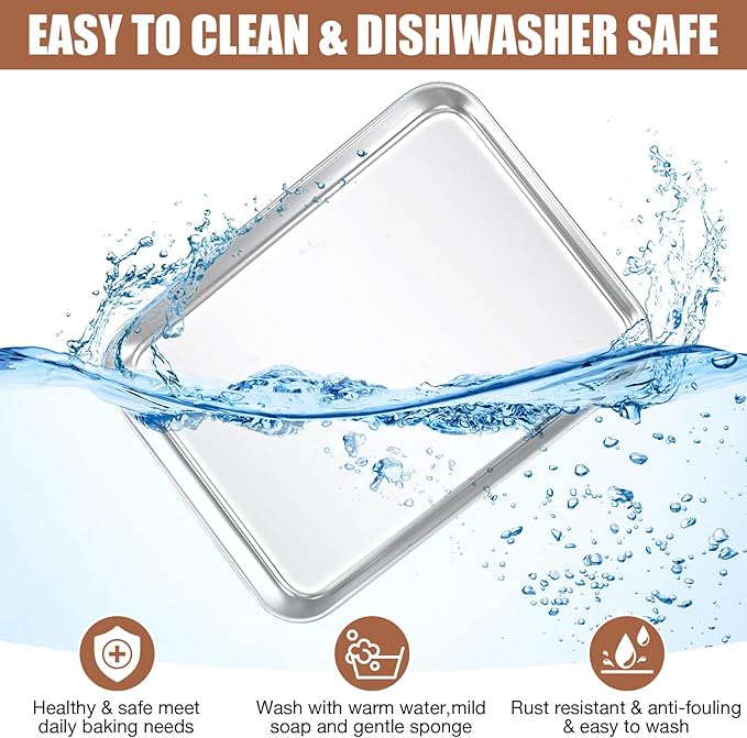 12 Pcs Baking Sheet Pan Set Stainless Steel Cookie Sheet Small Toaster Oven Pans Tray Barbecue Grill Pan Rectangle Trays Oven Freezer Bakery, Non-stick, Easy Clean, 9 x 6.7 x 1 Inches