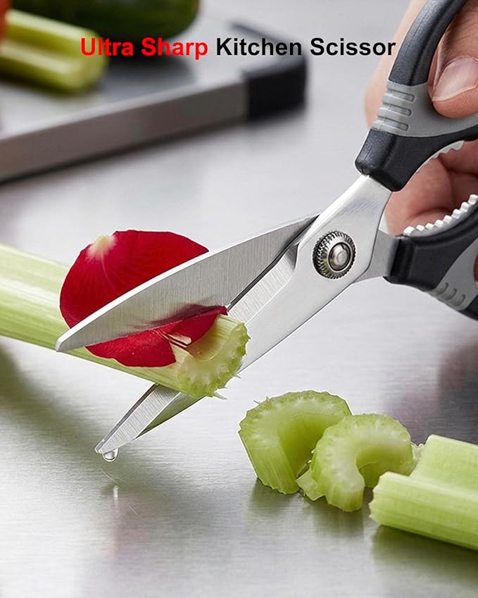 All Purpose Kitchen Scissors, Heavy Duty Kitchen Shears with Serrated Blade, Sharp Stainless Steel Food Scissors for Meat Chicken Herb, Dishwasher Safe Cooking Scissors