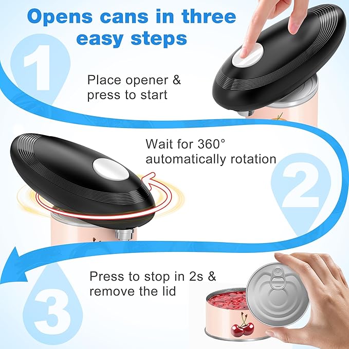 Electric Can Opener, Food Safe Automatic Can Opener with Smooth Edge, Open Your Cans with A Simple Press of Button, Can Opener Electric Kitchen Gifts for Seniors and Arthritis (Black+White)