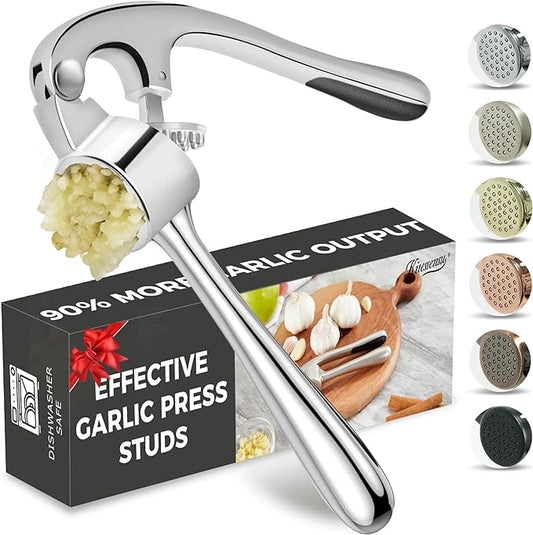 Premium Garlic Press, Professional Garlic Mincer, Easy to Squeeze and Clean, Rust Proof, Efficient Ginger Crusher - Sliver