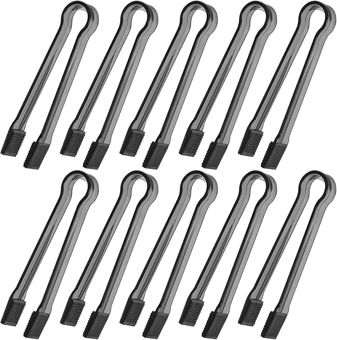 10 Pcs Plastic Buffet Serving Tongs, Clear Black Kitchen Tongs Mini Serving Utensil Tongs for Food Ice Salad Buffet Barbecue Cookies, 6.3 Inches