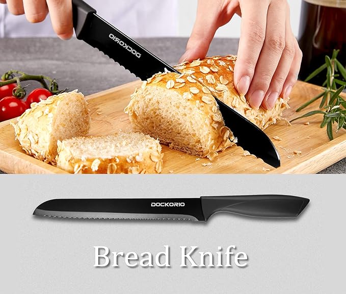 Kitchen Knife Set with Block, 19 PCS High Carbon Stainless Steel Sharp includes Serrated Steak Knives Set, Chef Knives, Bread Knife, Scissor, Sharpener, all in one