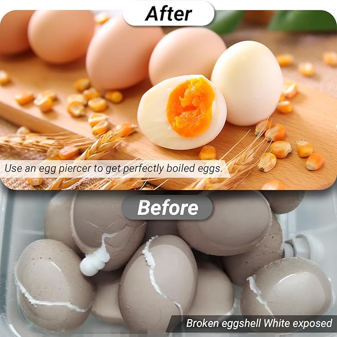 Egg Piercer for Raw Eggs, Stainless Steel Egg Poker with Retractable Sharp Pin, Easy Eggshell Peeler Tool for Perfect Hard Boiled Eggs, Black Kitchen Gadget