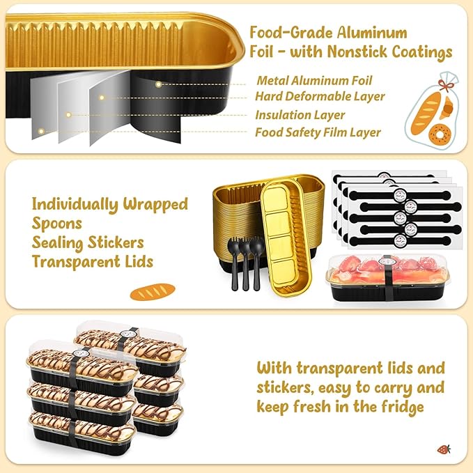 selizo 60 Pack 6.8oz Mini Loaf Baking Cake Pans with Lids, Rectangle Disposable Aluminum Foil Loaf Baking Pans, Small Baking Cake Tins Cup Cake Containers for Individual Cakes