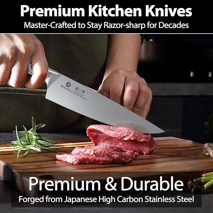 imarku Knife Set, 14 Piece Premium Japanese High-Carbon Stainless Steel Knife Block Set, Ultra-Sharp Kitchen Knife Set with Sharpener, Ideal Home Cooking Gift for Women