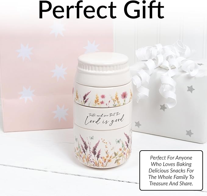Pavilion Gift Company - The Lord - 6-inch Stackable Ceramic Kitchen Measuring Cup - ¼, ⅓, ½, 1 Cup, Rustic, Kitchen Summer Decor, Mason Jar Measuring Cup, 1 Count, Cream