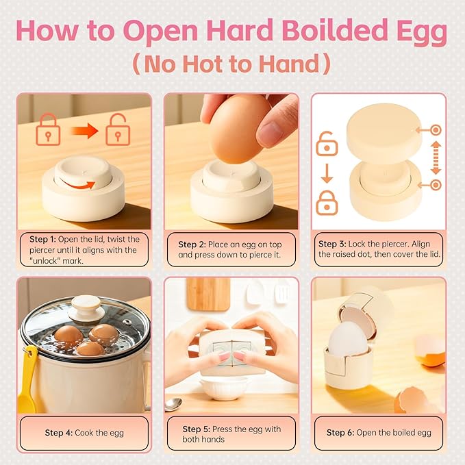 Upgraded 2 in 1 Egg Shell Opener, Hard Boiled Egg Peeler with Piercer, Cute Egg Cracker for Raw Eggs, Egg Separator for Home Kitchen Gadgets Tool (Beige）