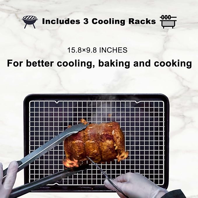 15.8”×9.8” Cooling Rack - 3P Stainless Steel Baking Rack, Oven Safe Cooling Racks for Cooking and Baking, Silver Roasting Rack & Wire Rack & Cookie Cooling Rack for Roasting, Grilling