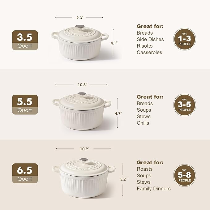 SENSARTE Enameled Cast Iron Dutch Oven Pot with Lid 3.5 Quart Heavy-Duty Round Dual Handles Kitchen Pot with Cotton Potholders & Silicone Trivet, Pot for Bread Baking, Stews, Braising, Roasting, Oven Safe up to 500°F, White