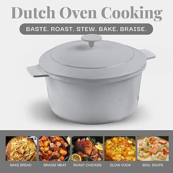 Gotham Steel 5 Qt Dutch Oven Pot with Lid, Nonstick Ceramic Dutch Oven Stock Pot, 10 in 1 Cooking Pot & Dutch Oven for Bread Baking, Lightweight, Oven & Dishwasher Safe – Gray