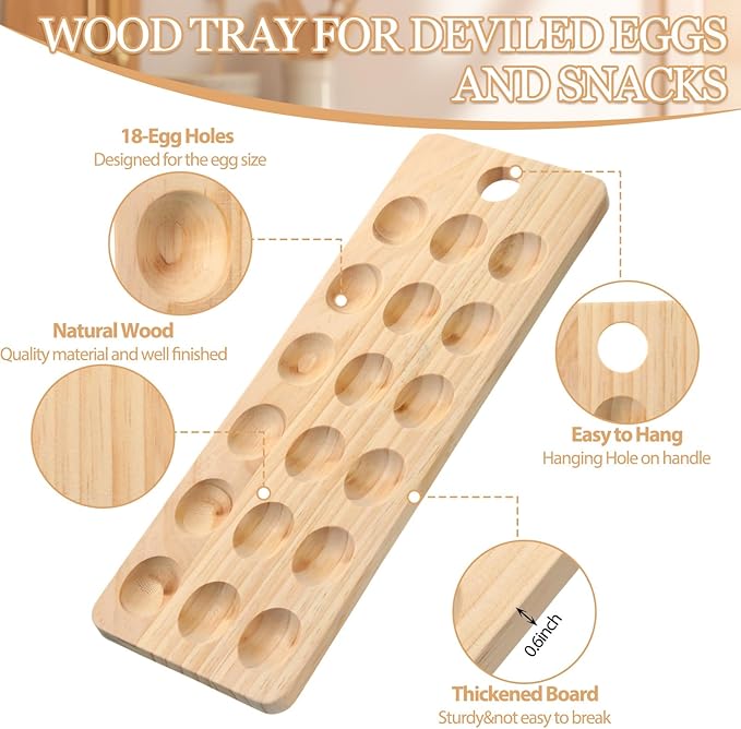 Wenqik Easter Deviled Egg Platter 18 Hole Holder Tray Wooden charcuterie Cheese Board Tray Holder Easter Holiday Entertaining Deviled Egg Plate for Party Kitchen Countertops