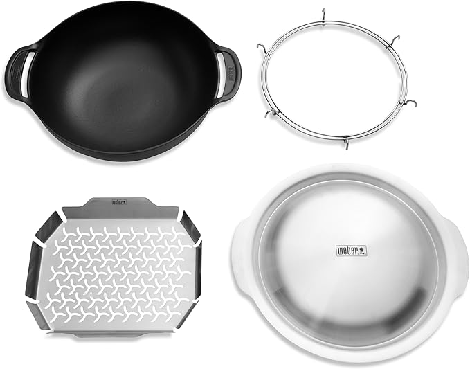 Weber Crafted Wok & Steamer – 6 Qt Porcelain‑Enameled Cast‑Iron Wok with Steamer Basket for Weber Crafted Compatible Grills