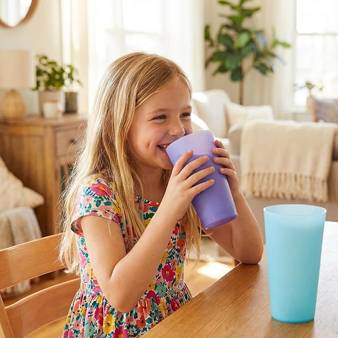 32 oz Large Plastic Cups, Unbreakable Drinking Cups set of 12, BPA Free Dishwasher Safe Big Tumbler sets, Reusable Kids Cup set for Kitchen Outdoor