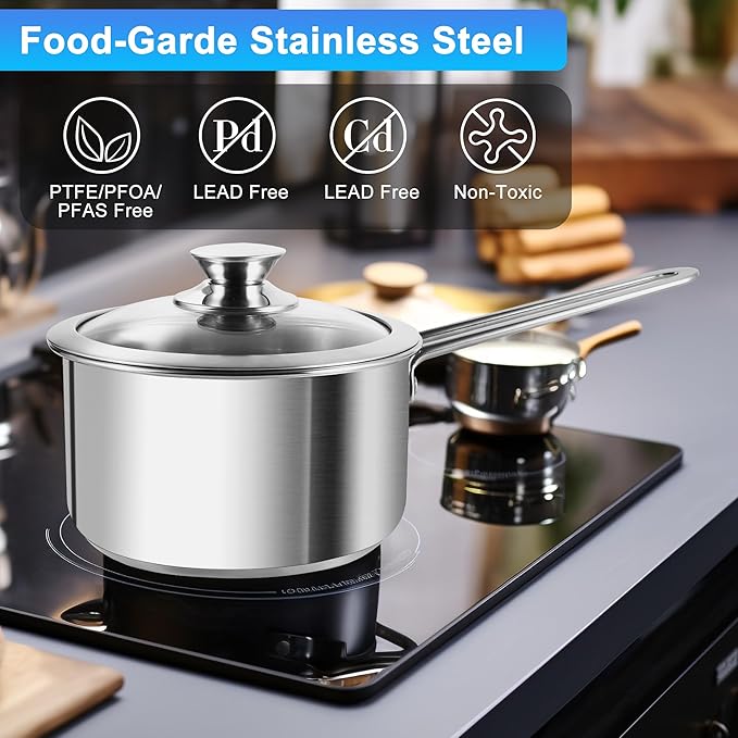 10-Piece Stainless Steel Pots and Pans Set, Induction Cookware Sets with Glass Lids, Professional Non-Toxic Cooking Set, Frying Pans & Saucepans, Dishwasher Safe, Oven Safe All Stovetops