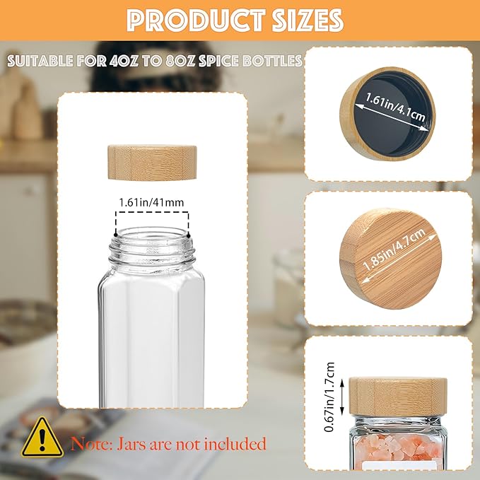 25 Pcs Spice Jars Bamboo Lids Replacement,Fits 4 Oz and 8 Oz Glass Spice Jar,For Square and Round Plastics Spice Jars,Jar Not Included