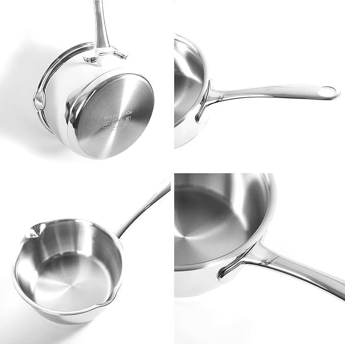 IMEEA Small Saucepan for Melting Butter Heavy Duty 18/10 Tri-Ply Stainless Steel Butter Warmer with Dual Pour Spouts, 0.75-Quart