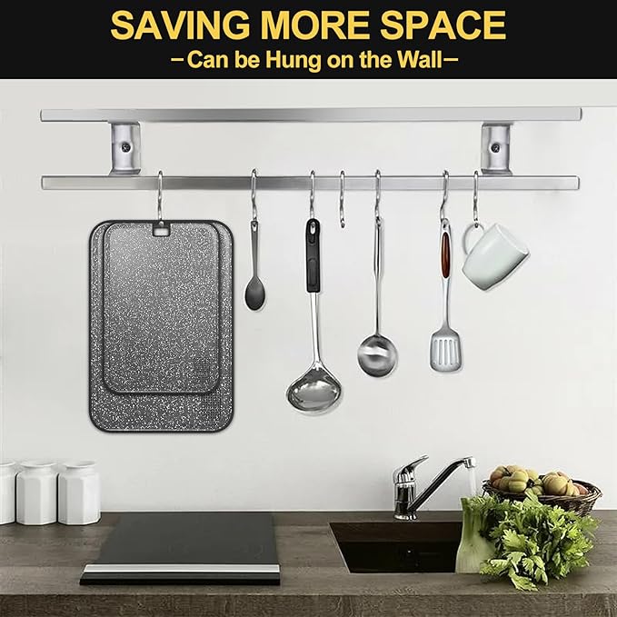 Plastic Cutting Board Dishwasher Safe, 2 Cutting Boards Large Cutting Board for Meat with Juice Grooves, Non-Slip, Reversible and Knife-Friendly Cutting Board Household Essentials（Black）