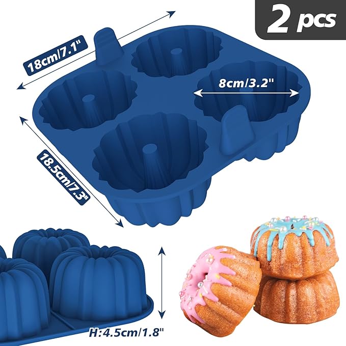 Webake Silicone Air Fryer Fluted Cake Pan for Baking, Nonstick BPA Free Fluted Tube Cake Pans, 4-Cavity, Set of 2
