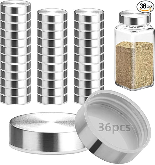 36Pcs 304 Stainless steel Jar Lids for 4 oz and 6 oz Square Spice Jars Reusable Can Airtight Spice Storage Canning Lids for Nice Sealing Kitchen (36)