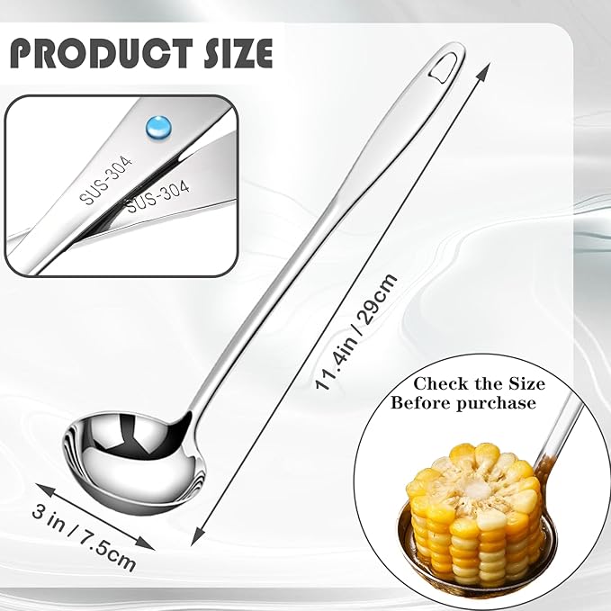 Soup Ladle 304 Stainless Steel 12.2Inch Metal Ladle, Extra Large Soup Spoon with Long Handle for Serving, Cooking, Stirring, Serving Soups, Silver