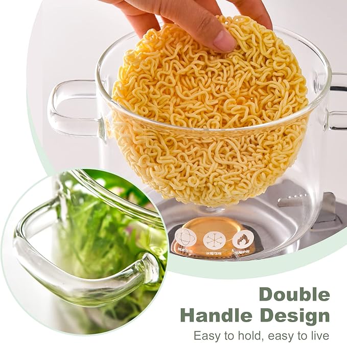 Glass Saucepan with Cover, Transparency Stovetop Pot,Dual Handles Pan with Lid for Pasta Noodle, Soup, Milk, Baby Food making or heating 1.9L