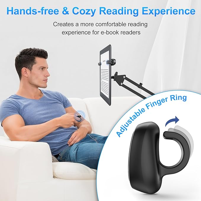 [2 Clips] Page Turner for Kindle Paperwhite: Kindle Remote Page Turner, Finger Ring Kindle Clicker Page Turner for iPad Android Tablets Reading Novels/Comics, Phone Camera Control Triggers(Black)