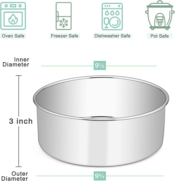 E-far 9½ x 3 Inch Round Cake Pans, Stainless Steel Deep Cake Baking Pan Tin for Birthday Wedding Party Chiffon Cheesecake, Healthy & Non-Toxic, Straight Side & Dishwasher Safe - Set of 2