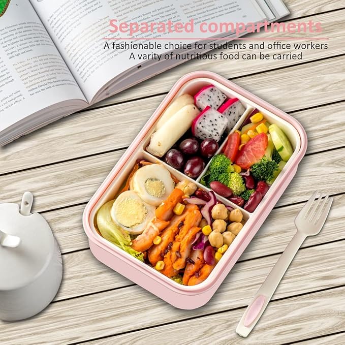 LOVINA Bento Boxes for Adults - 1100 ML Bento Lunch Box For Kids Childrens With Spoon & Fork - Durable for On-the-Go Meal, BPA-Free and Food-Safe Materials, Pink