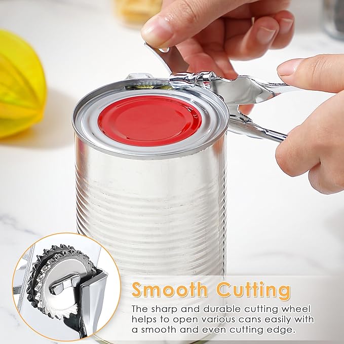 2 Pack Can Opener Manual, Safety Commercial Smooth Edge Can Opener, Heavy Duty Stainless Steel Hand Held Canned Open, Small Side Cut abrelatas, Multifunctional Bottle Open for Camping, Kitchen