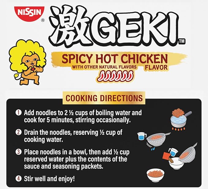 Nissin Geki Chili Infused Asian Noodles, Spicy Hot Chicken (Pack of 20)