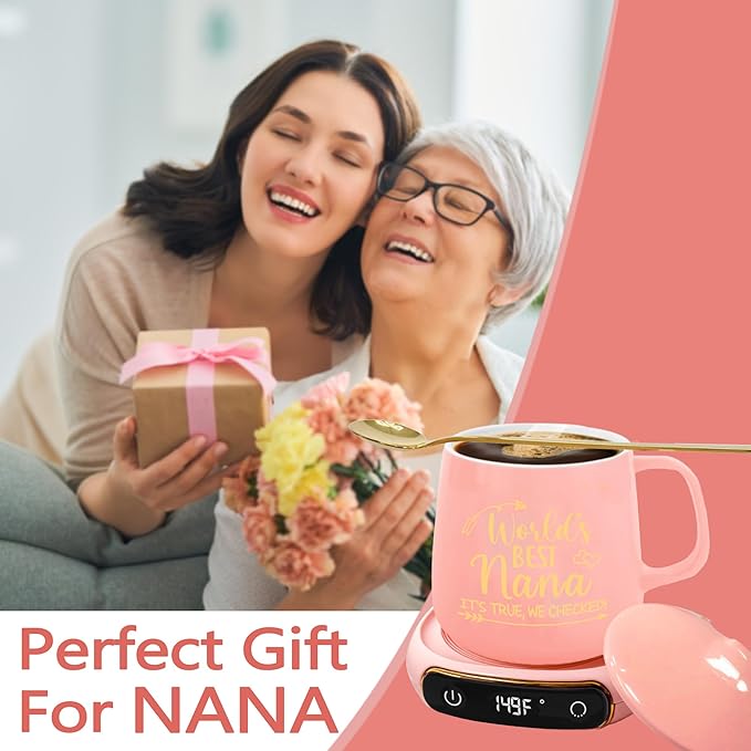 Gifts for Nana, Christmas Nana Gifts from Grandkids Auto Shut Off Smart Warmer Coaster, Smart Electric Beverage Warmer for Coffee, Tea, Birthday for Grandma/Mom