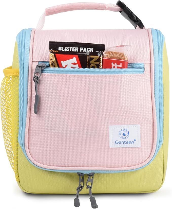 Genteen Kids Lunch Box, Insulated Lunch Bag for Kids, Toddler, Girl, and Boy; Holds Lunch Box, Water Bottle, & Snacks; Easy-Clean Water-Resistant Fabric & Multiple Zippered Pockets (Yellow Blue)