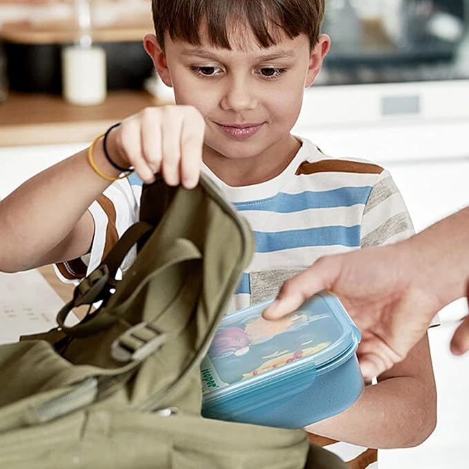 Wheat Straw Lunch Box, Leakproof 3-Compartment Bento Box for Kids & Adults, BPA-Free, Microwave & Dishwasher Safe, 5.5 Cup/1400 ml, Blue