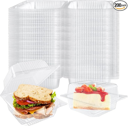 200 Pcs Clear Plastic Take out Containers,Disposable Fancy Hinged Top Square Clamshell Food Boxes,Cake Slice Containers Clamshell Takeout Tray with Clear Lids,5.3x4.7x2.8 Inch