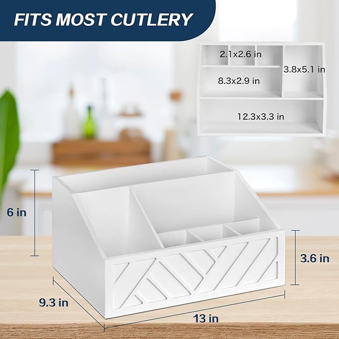 Paper Plate Dispenser, Paper Plate Holder for Kitchen Counter, Wood Rustic Silverware Utensil Caddy, Cutlery Flatware Organizer Box for Cups Spoons Forks Plates Napkins, Kitchen Accessories