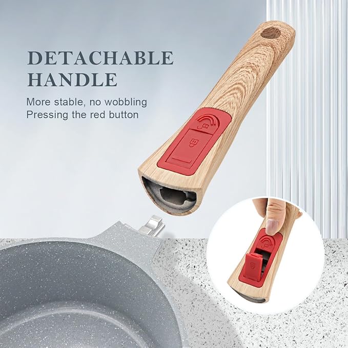 1.5 Quart Ceramic Nonstick Saucepan with Lid, Small Sauce Pot with Pour Spouts for Multipurpose Use, milk Pan with Detachable Handle, Oven Safe, Blue