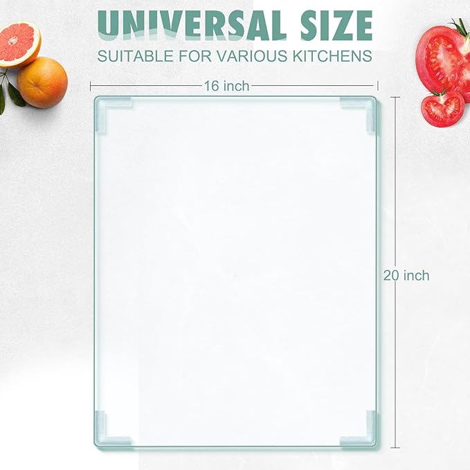 Tempered Glass Cutting Board for Kitchen Counter, FAAYUCK Glass Cutting Board with Non-Slip Feet, Heat Resistant, Non-Slip, Scratch Resistant, Shatter Resistant (16x20inch)