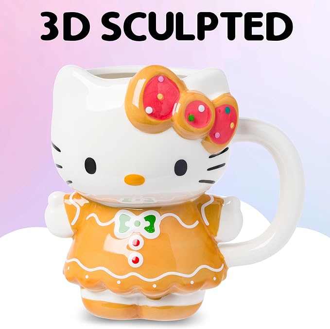 Silver Buffalo Sanrio Hello Kitty Gingerbread Dress 3D Sculpted Ceramic Mug, 20 Ounces