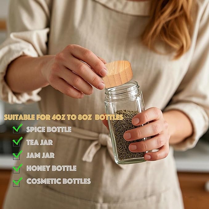 48 Pcs Spice Jars Bamboo Lids Replacement,Fits 4 Oz and 8 Oz Glass Spice Jar,For Square and Round Plastics Spice Jars,Jar Not Included (48)