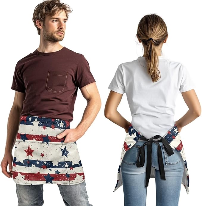 Server Waitress Waist Apron with 3 Pockets, Short Aprons for Servers,Waiter Apron For Waiter Accessories