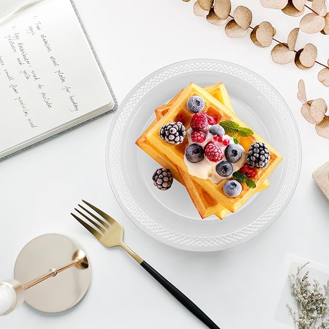 100 Count Clear Plastic Plates 9 Inch,Washable & Reusable，Dessert Plates Disposable,Cake Plates Disposable,Clear Plates For Party,Weddings and Events