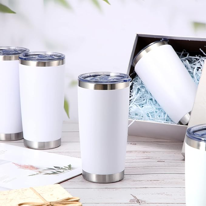 Sieral 36 Pack Stainless Steel Tumblers Bulk with Lids Double Wall Vacuum Insulated Coffee Cups Blank leakproof Powder Coated Tumblers for Engraving Wedding Graduation Party Favors(20 oz,White)